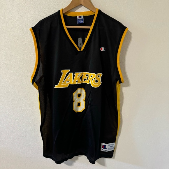 Vintage Kobe Bryant 8 Los Angeles Lakers NBA Jersey Champion Black Yellow-XL - Picture 1 of 11